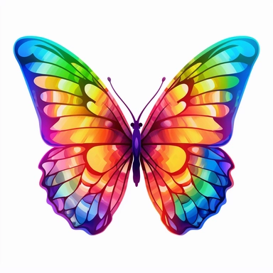 2D Clipart, Cute rainbow butterfly, no shadow
