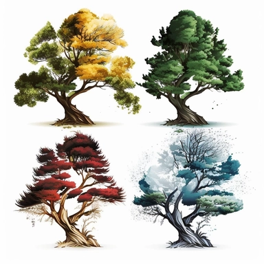clipart Junipers tree, In four seasons, white background