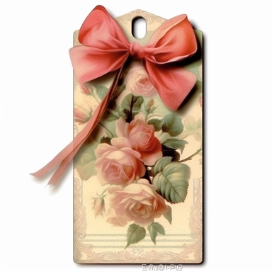 victorian vintage tie on tag, gift card, with vintage roses, clipart, clip art, white background, ephemera