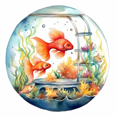 the aquarium watercolor clipart, white background