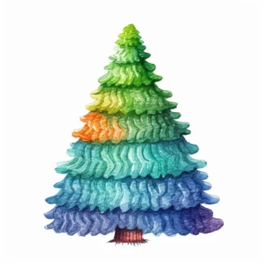 A Christmas tree, full color, knitted painting texture, Perfect for nursery art and children's book illustration style, simple, cute, full color, clipart, watercolor illustration, single object, high definition 8k, white background for removing background
