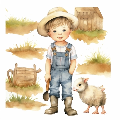 watercolor farm cute boy clipart white background