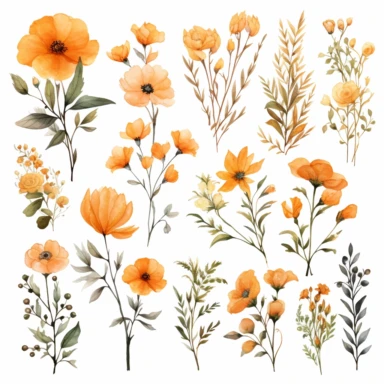 Light orange tone Watercolor Wild Floral clipart - Pre-made clipart