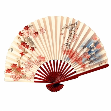 one japanese fan clipart on a white background, in the style of nostalgic paintings, delicate shading, colorized, use of paper, heatwave, traditional poses, feminine affluence, no watermark, text, 300 DPI , typography, shapes do not stick together, no text in the picture, on a white background