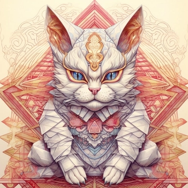 sweet Maneki-neko, Domestic Shorthair, origami paper In the style of Brian Froud & Alan Lee, leather texture textured, clipart, complex design, dreamy color, white contour, white background only