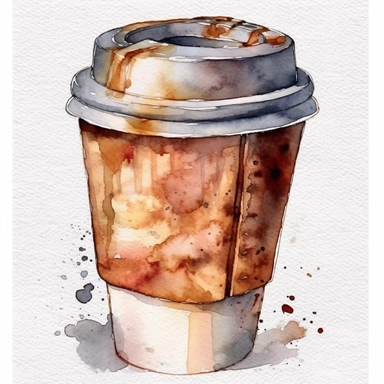 coffee to go cup, clip art, watercolor, isolated white background, 8k