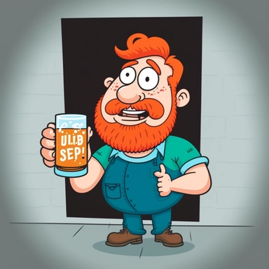 cartoon handyman with red beard [by Gary Larson, Toonz4Biz, Alexandr Gusev | Dreamstime.com] Holding a beer, glass windows clipart cartoon, computer clipart art style, cell shade