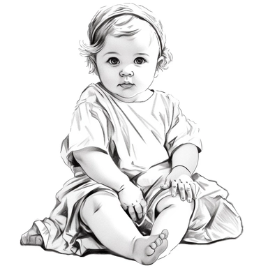 baby in baggy loose dress simple clipart bold lines black white coloring page style no background