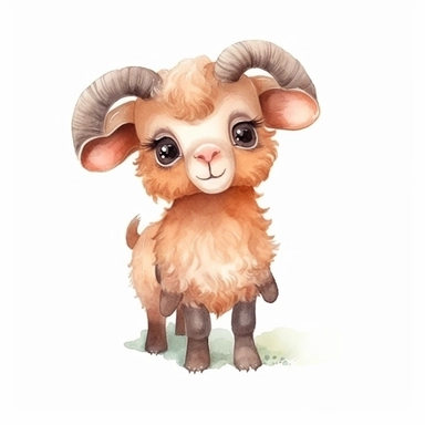 watercolor adorable kawaii baby bighorn sheep character kawaii, isolated, kawaii,digital art,detailed, concept,art,8k,hd,on white background,clipart