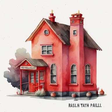 watercolor clipart of a cute red fire station , different lateral standing poses, cute cartoon building, pastel