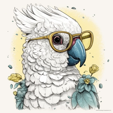 kawaii adorable cockatoo wearing cute glasses, nursery art, clipart image, line art image, white background, inspired by yoshitaka amano art, very detailed, 8k
