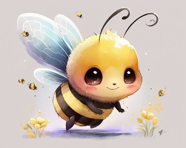 cute bee drawing for clipart, bee is the focal point in a white background, he is flying through the air by himself, nursery watercolor, in the style of watercolor painting, white background, charming anime characters, cute and colorful, depiction of animals, high quality--seed 4107006010