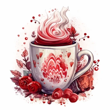 a big cup of hot cocoa, clipart in the style of mixed media elements, dark red and light gray, babycore, advertising art, dau al set, iso 200, lively illustrations