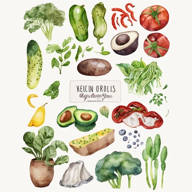 Watercolor clipart veggies and herbs Vegan food clipart Watercolor garden clipart Healthy food peppers avocado broccoli