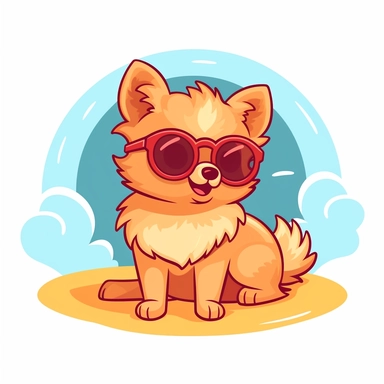 Bring the sunny vibes of summer to your designs with an adorable cartoon-style clipart of a Pomeranian enjoying the season against a clean white background. Envision a cute and playful Pomeranian with a big smile, bright eyes, and perhaps wearing a colorful sun hat or holding a beach ball. The clipart can capture the essence of relaxation and fun in the sun. Against the white background, the cartoon-style Pomeranian clipart will stand out, adding a touch of happiness and warmth to your summer-th