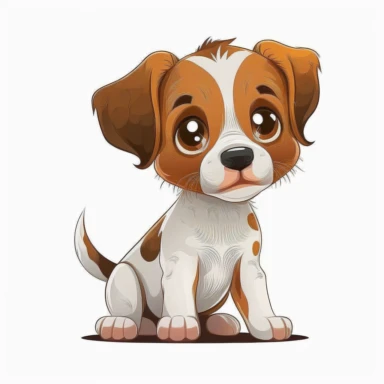 cartoon of mutt mixed puppy, cute, funny, clipart style, vector style, character by Cory Loftis, white background v4 ar2:3