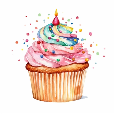 Watercolor Birthday Party Cupcake Clipart with white background
