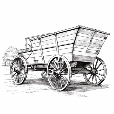 svg clipart black line cartoon drawing of a farm wagon vintage, family farm, on a white background no shading