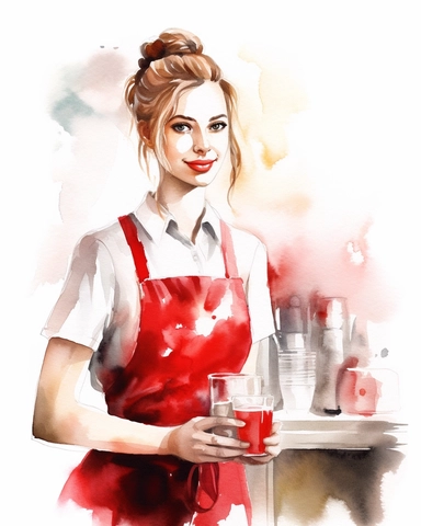 watercolour pretty lady waitress behind counter hd clipart white background