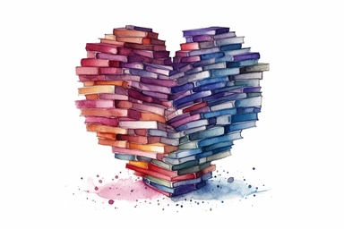 Watercolor, Form a heart shape using stacked books or book covers clipart, hd, on a white background, spaced out