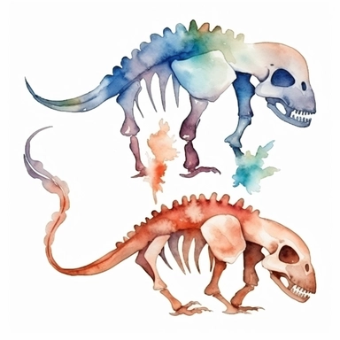 Watercolor dinosaur bones clipart, white isolated background, space out, hd