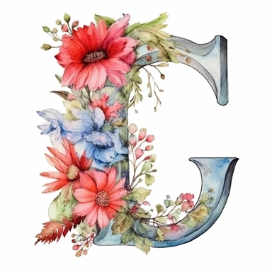 Alphabet D-E Watercolor with floral letters clipart, Sublimation , illustration, single object, high definition, white background for removing background