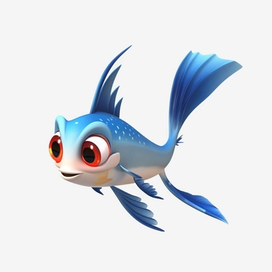 flying fish 3d Cute Animated Sea Animal Clipart, disney pixar style Animated ocean clipart, white background