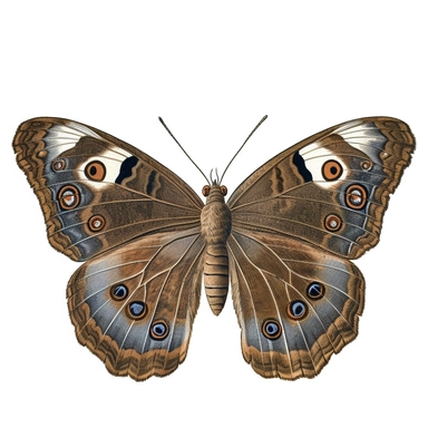 Banded Owl Butterfly, Caligo atreus, vintage naturalist clip art, white background