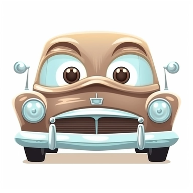 fantasy happy cute classic car face, cartoon, clipart, mascot, isolated on white background