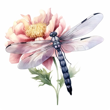 a watercolor clipart of a dragonfly on a flowe