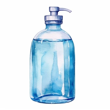 watercolor blue lotion bottle clipart on white background