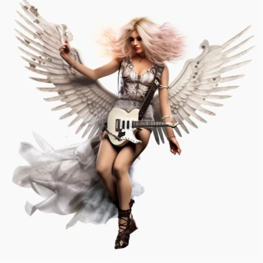 a beautiful fairy dressed as a rock n roll rock star, big wings, clipart, full body image, hyper realistic,