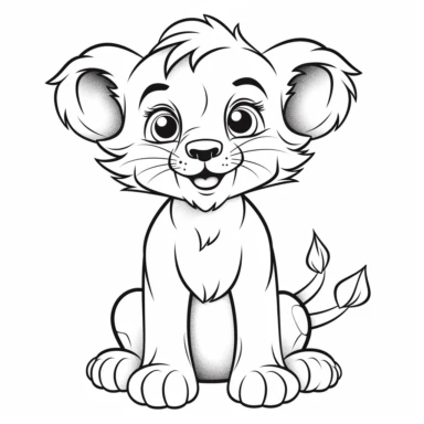 Clipart of a cute baby lion, full body, coloring page for kids, no shade, no shadow