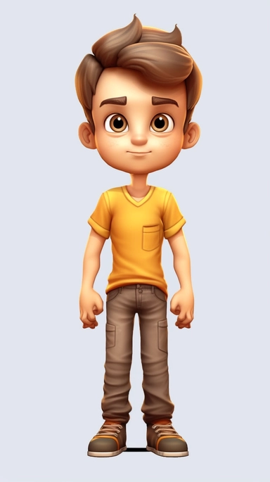 front view of an animated boy standing wearing tshirt character design, full body, drawing a face in maximum quality, high-quality drawing of the face,clipart, full Illustration, 4k, sharp focus, smooth soft skin, symmetrical, detailed face, concept art, style fairy tales, chibi kawaii, . Octane rendering, 3d, perfect face, detailed face, delicate face, perfect sharp lips, detailed eyes