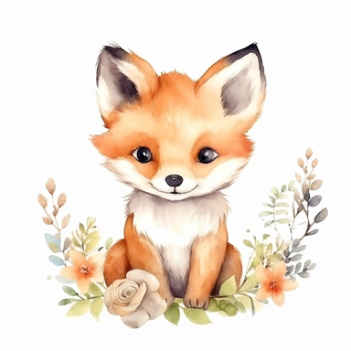 watercolor spring baby fox woodland creature on white backgroung, nursery decor, baby shower clip art, cute and whimsical design