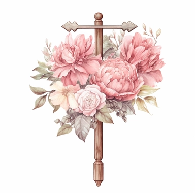 hand drawn , watercolor, hyper realistic, white background, white margins, 16k, ultra detailed clipart, cut out image, hand-drawn, ultra HD, sharp and clean art a vintage road sign with delicate floral , capturing the romantic and feminine aesthetics often associated with vintage fashion and travel. light pink pastel