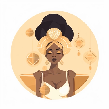 art deco style clipart of ethnic female having a spa day. white background