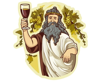 Sticker Clip Art of Sticker Clip Art of Dionysos thick God of Wine and Food, Greek Temple, mystical ancient greece background, fiest, agora, recognisable features, children friendly, illustrated in a playful style with a friendly expression, perfect for any special occasion, cut out in the shape of Dionysos, with no visible background, giving it the appearance of a high quality sticker, conveying a mystical and whimsical mood, edited with Adobe Photoshop to adjust brightness and contrast, render