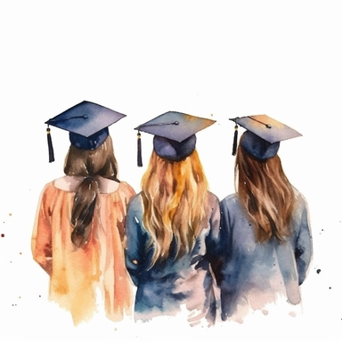 Behind view Graduation Clipart Graduate Students, bestfriends, watercolor Illustration clipart, 4K, extremely detailed