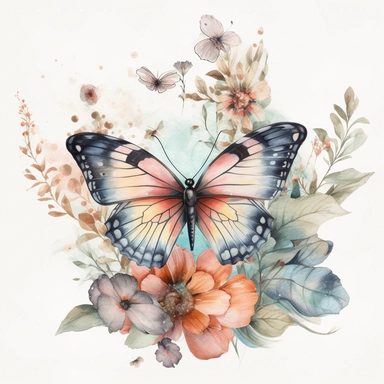 a retro watercolour butterfly floral design clipart for sublimation