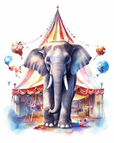 isometric illumination of realistic watercolor of circus elephant, sublimation, high quality watercolor style clipart, intricate design, clipart festival, white background no text, isolated on white, ghibli style, award winning,
