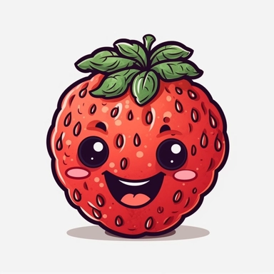 cute Strawberry, happy and smiling, bold line, clipart, sticker, white background, no shadow, 8k detail