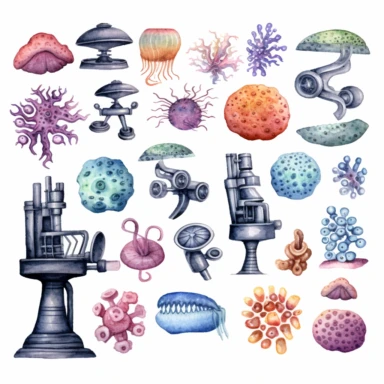 watercolor laboratory microscope petri agar plages clipart sticker sheet 8k high quality