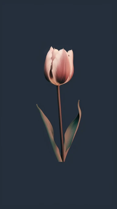 cute aesthetic minimalist iPhone wallpaper, featuring a single tulip watercolour clipart, pink, dark blue and brown elegant shades, gold edges