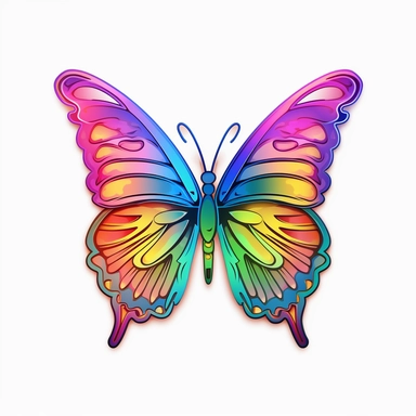 2D Clipart, Cute rainbow butterfly, no shadow