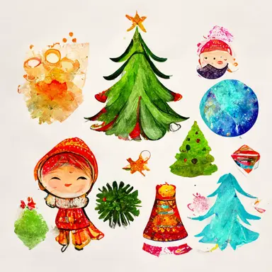 lots of clipart illustrations for christmas celebration,cute,8k, colourful, children, santa, gifts, sparkle