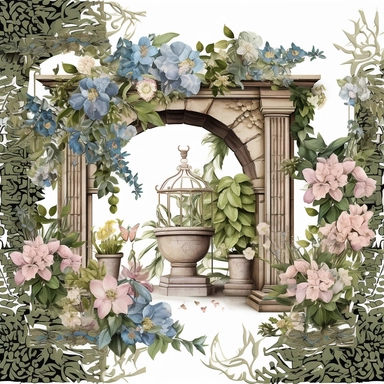 Capture the allure of an Enchanting Garden Oasis. Craft an ultra-detailed, 8K quality clipart without signatures or distracting lines. Embrace realism and artistry, showcasing intricate floral blooms and lush foliage. Set against a clean, white background for maximum versatility. Create a high-quality clipart that resonates with American women, evoking a sense of tranquility and natural beauty. Let your artistry transport them to a captivating garden escape.