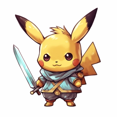 pikachu, kawaii style, Dungeons and Dragons aesthetic, cute and adorable, clipart, isolated white background, 2d, flat