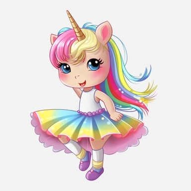 cartoon unicorn ballerina wearing a tutu and ballet shoes rainbow no background clipart
