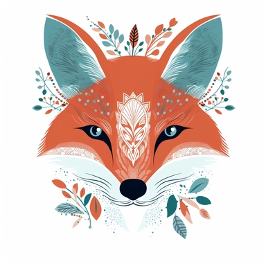 scandinavian style hand drawn fox, simple, minimalist, colourfull, head and shoulders portrait, nordic style, boho, for a childs bedroom wall, clipart, white background,